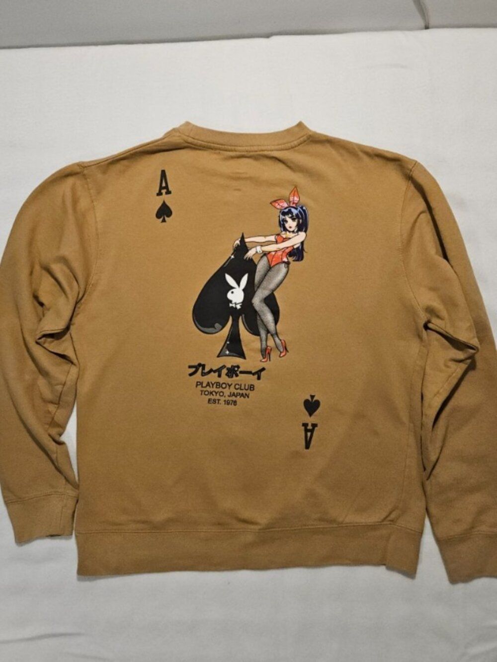 Playboy Color Bars Tokyo Club Ace Spades Anime Sweatshirt Mens Medium Tan Fleece